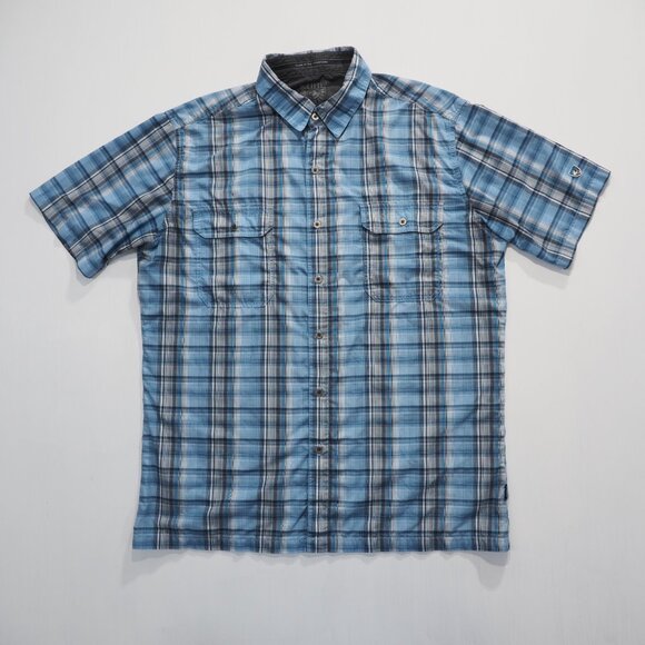 Kuhl Shirt Mens Large Blue Tartan Plaid Eluxur Outdoor Hike Preppy Flap Pockets - Picture 11 of 11